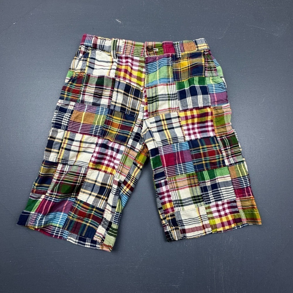 Brooks Brothers Boys Size 12 Madras Patchwork Plaid Cotton Shorts Preppy Classic